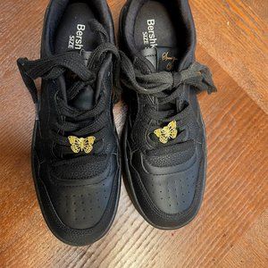 Black butterfly platform sneakers